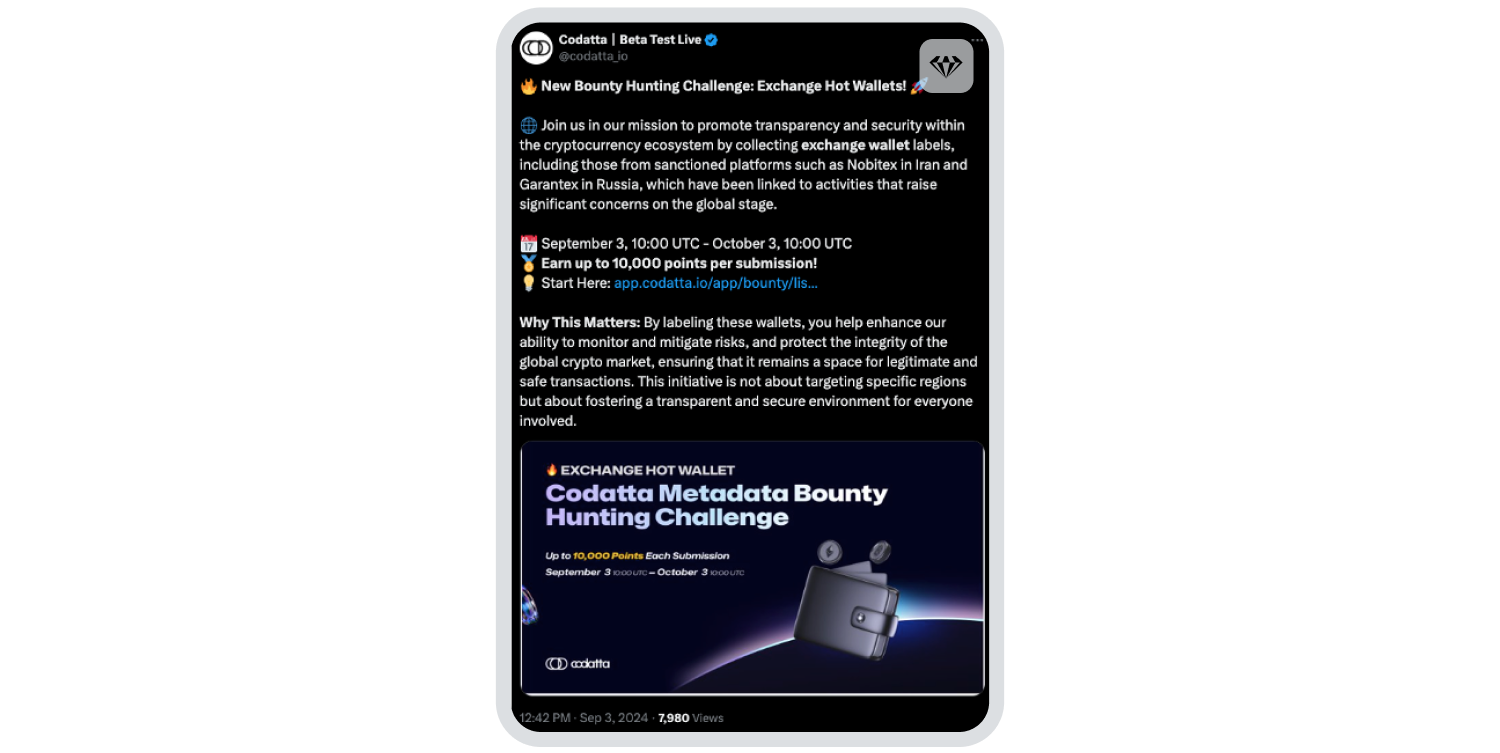 The Codatta position on wallet label ‘bounty hunting’, below.