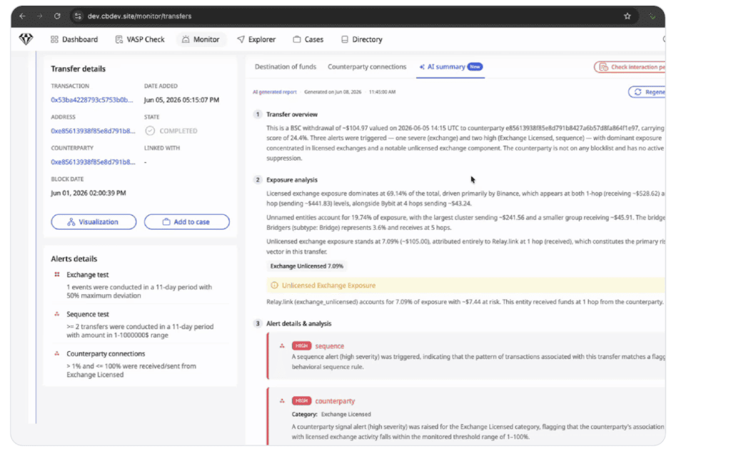 Alert details & analysis. Each alert named, graded, and enriched, with the exact blocklist and its tags inlined, no separate lookup.