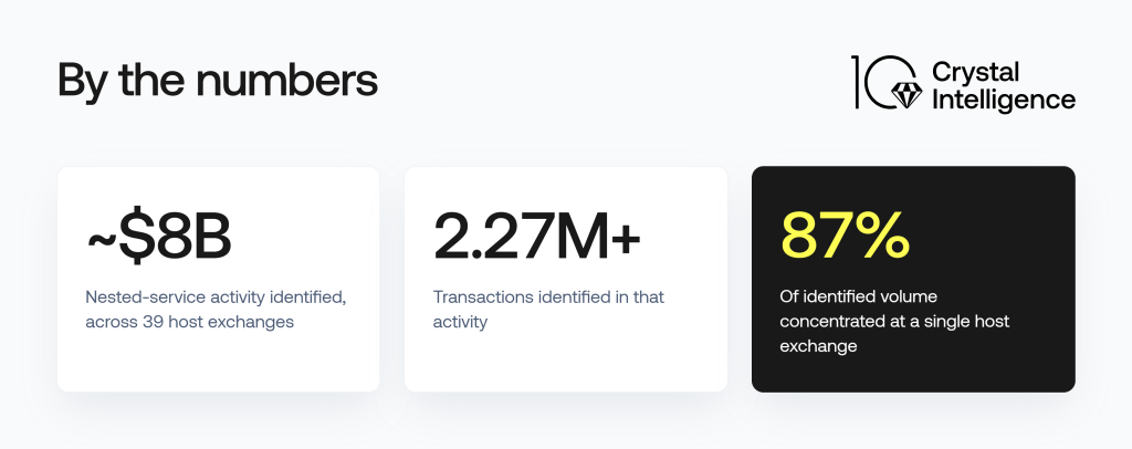 Infographic showing that $8B in nested service activity across 2.27 million transactions went through a single host, making it a supervisory issue.