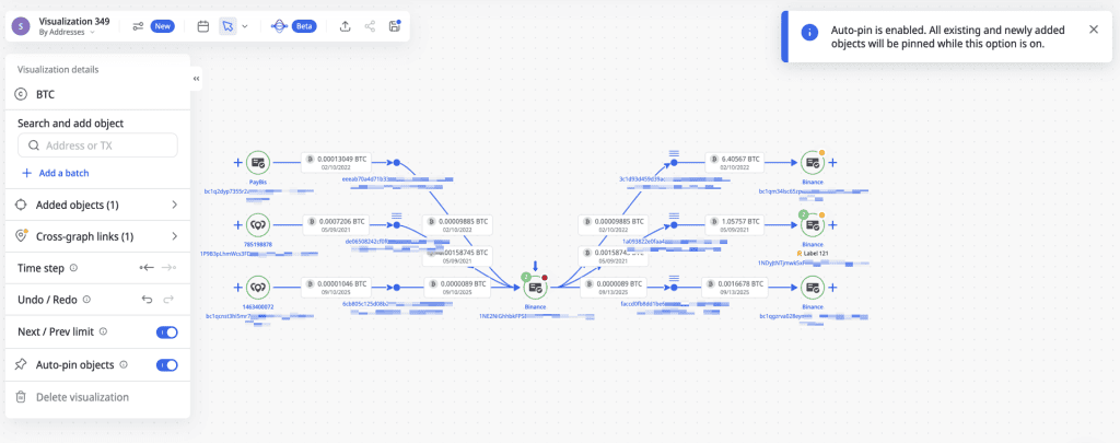 auto pin objects option in Crystal Expert visualization.